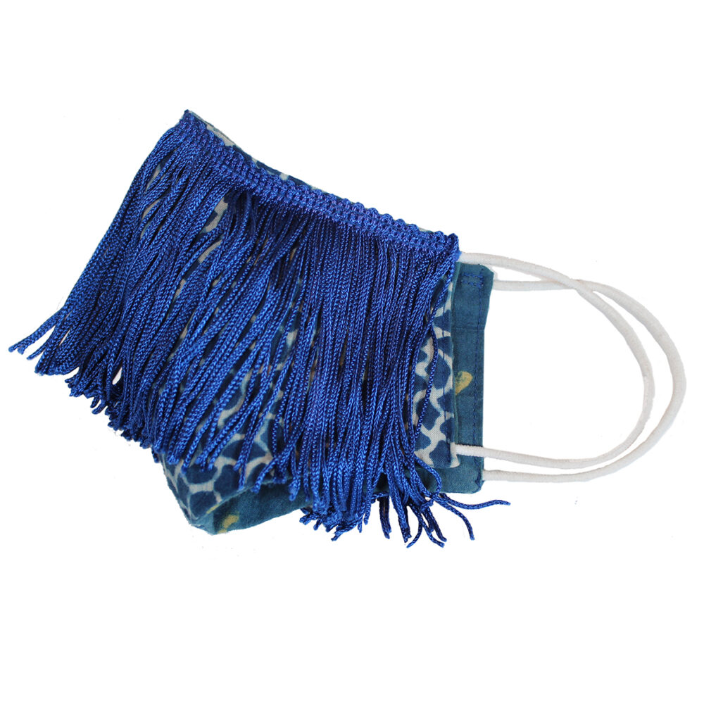 Face covering mask with blue fringe